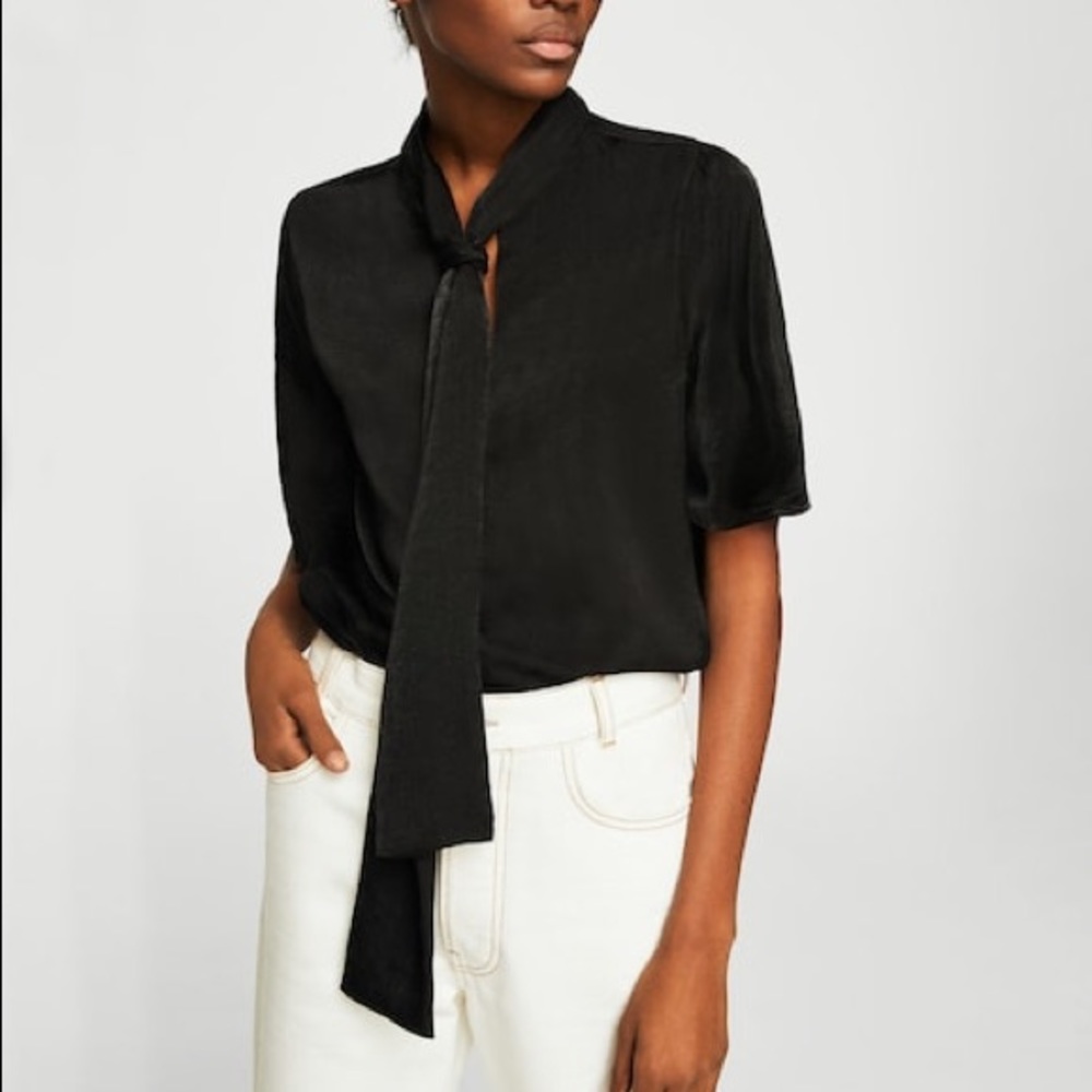 MANGO Bow Satin Blouse